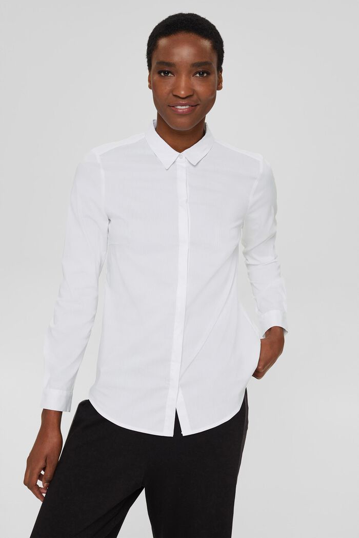 Blusa camisera elástica y entallada, WHITE, detail image number 5