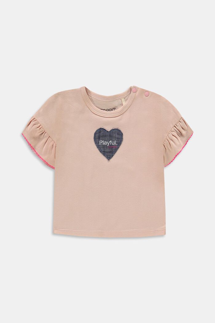 Camiseta con corazón bordado, algodón ecológico, PASTEL PINK, overview