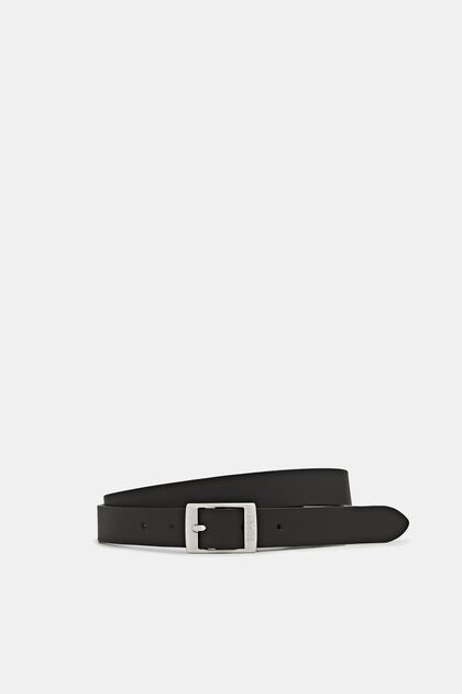En piel: cinturón fino de estilo sencillo, BLACK, overview