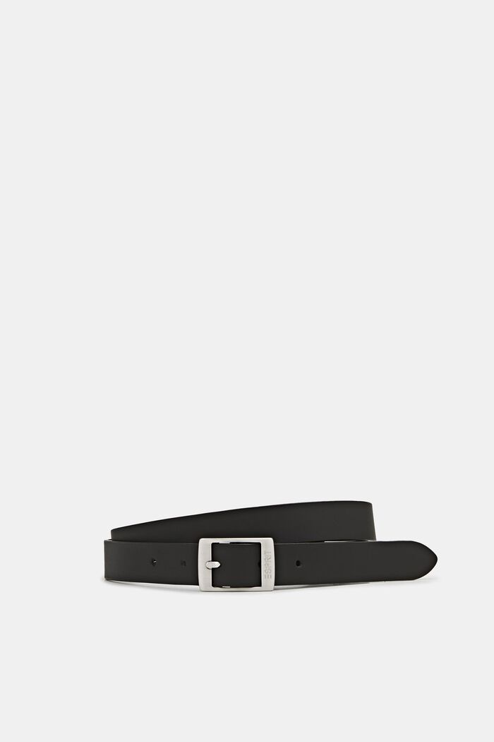 En piel: cinturón fino de estilo sencillo, BLACK, detail image number 0