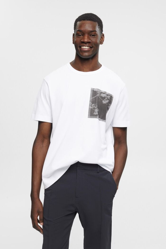 Camiseta de algodón con estampado en el pecho, WHITE, detail image number 0
