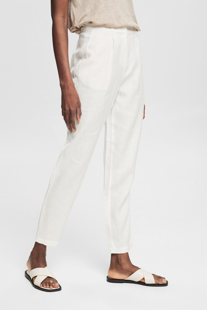 Pantalón en 100% lino, WHITE, detail image number 0