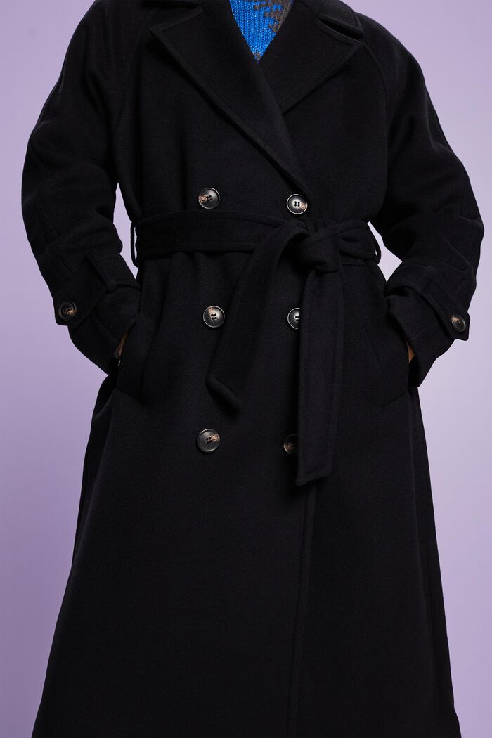 Abrigo en cachemir y lana con doble botonadura, BLACK, detail image number 2