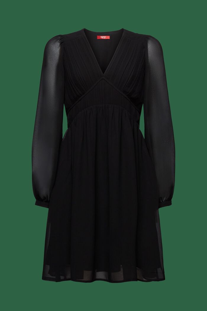 Vestido corto de gasa con escote en pico, BLACK, detail image number 5