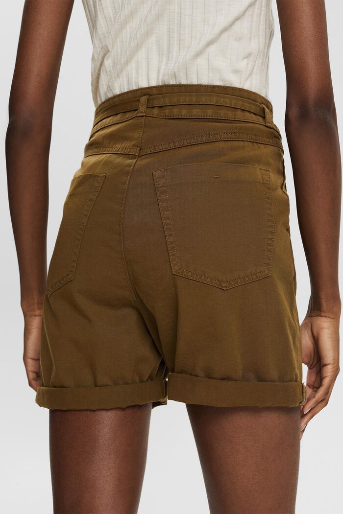 Shorts de cintura alta en 100% algodón Pima, KHAKI GREEN, detail image number 4