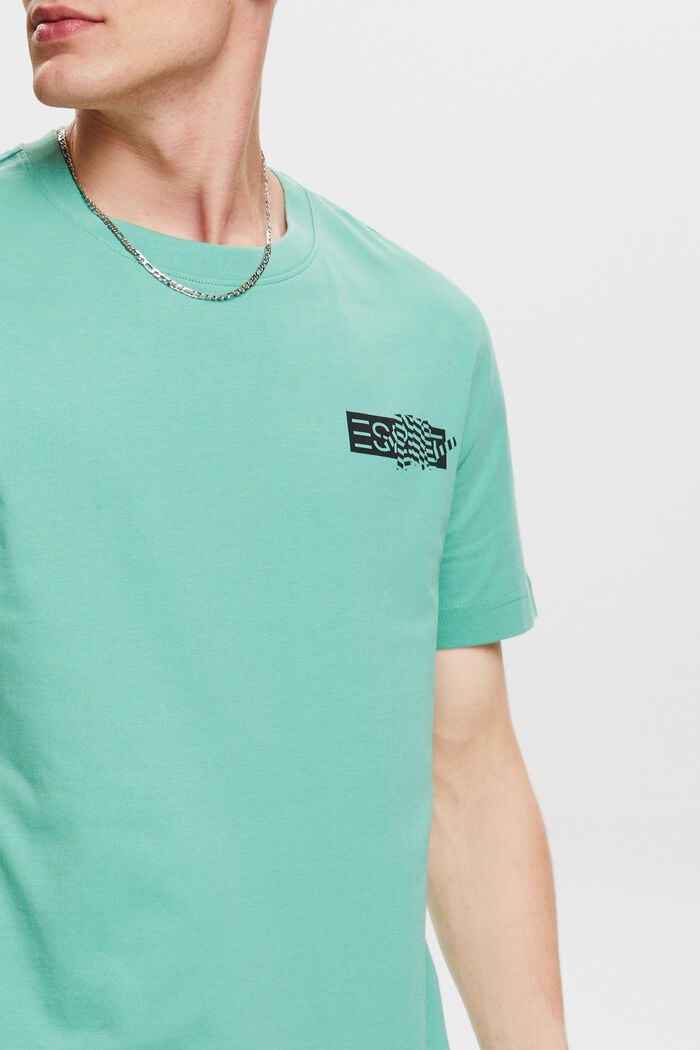 Camiseta en tejido jersey de algodón con diseño geométrico, DUSTY GREEN, detail image number 4