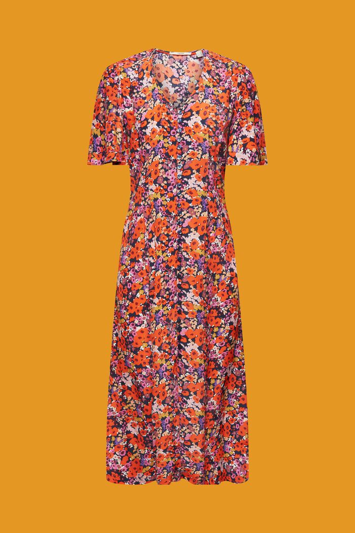 Vestido midi de manga corta con estampado floral, NAVY, detail image number 5