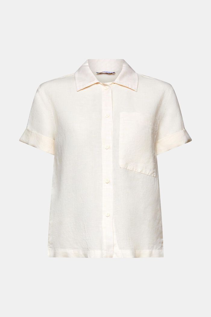 Blusa camisera de algodón y lino, CREAM BEIGE, detail image number 6