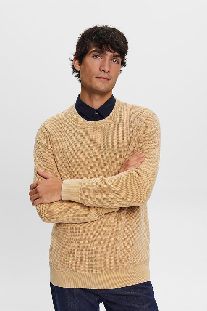 Jersey básico de cuello redondo, 100% algodón, BEIGE, detail image number 3