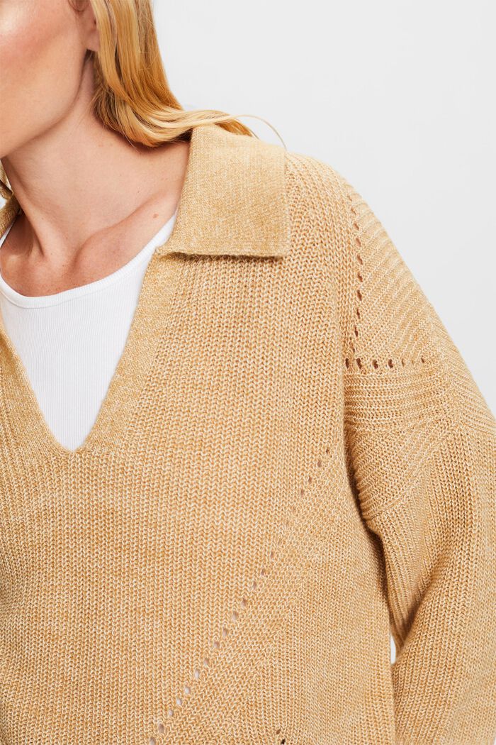 Jersey con cuello vuelto, mezcla de algodón, SAND, detail image number 2