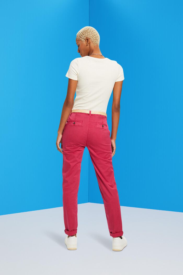 Pantalones chinos elásticos ligeros con cinturón, DARK PINK, detail image number 3