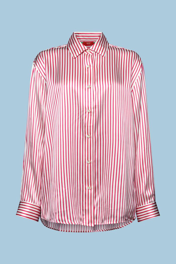 Camisa de seda con diseño a rayas, PINK FUCHSIA, detail image number 6