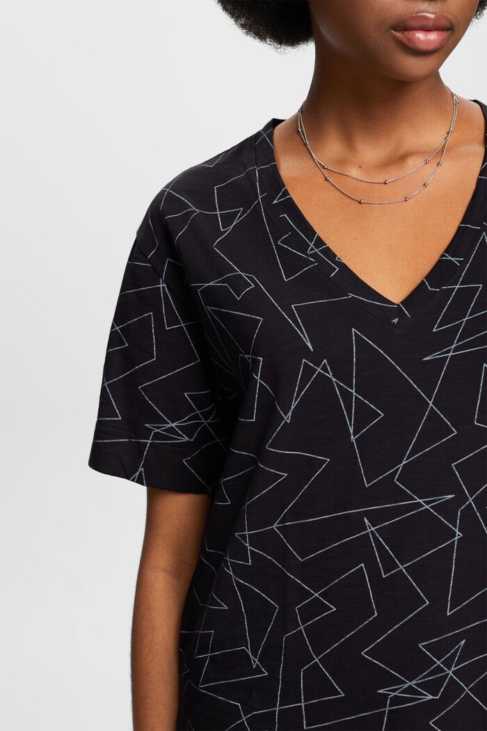 Camiseta de algodón estampada con cuello en pico, BLACK, detail image number 2