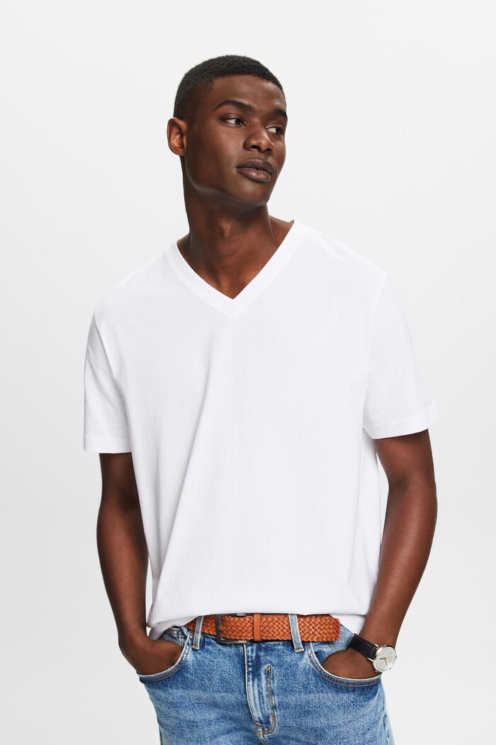 Camiseta en algodón ecológico y cuello enpico, WHITE, detail image number 0