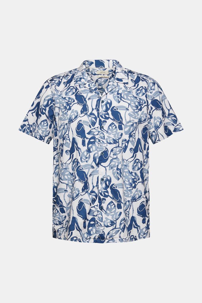 Camisa de manga corta con estampado tropical, 100% algodón, BLUE, overview