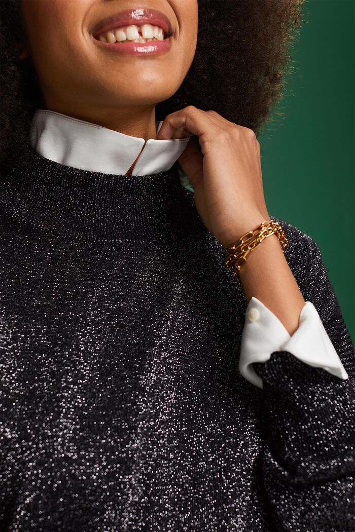 Jersey de cuello alto con efecto brillante, BLACK, detail image number 3