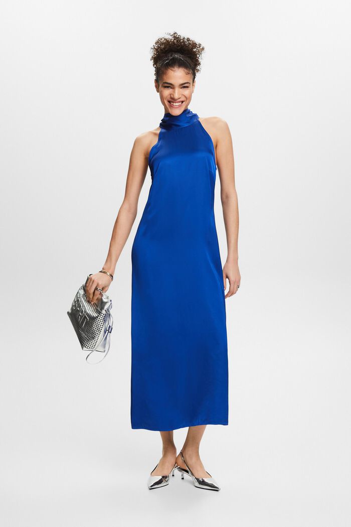 Maxi vestido de satén con cuello halter, BRIGHT BLUE, detail image number 5