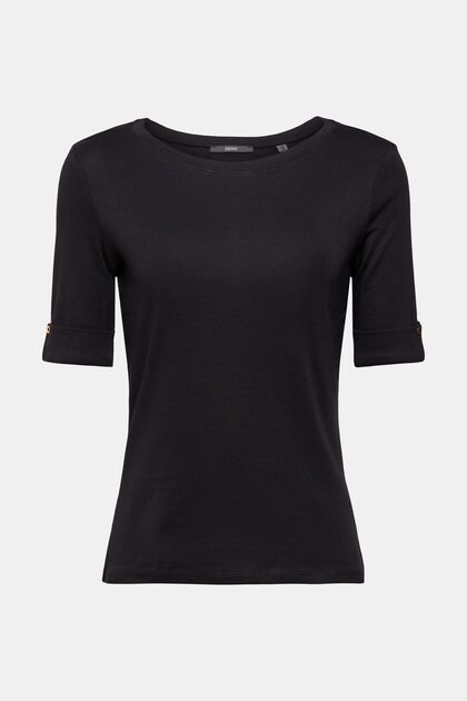 Camiseta con puños remangables en algodón ecológico, BLACK, overview