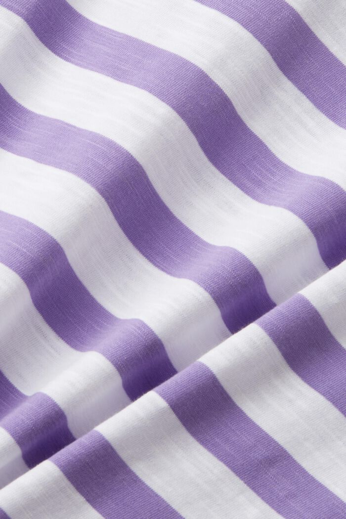 Camiseta de algodón de rayas con cuello en pico, PURPLE, detail image number 5