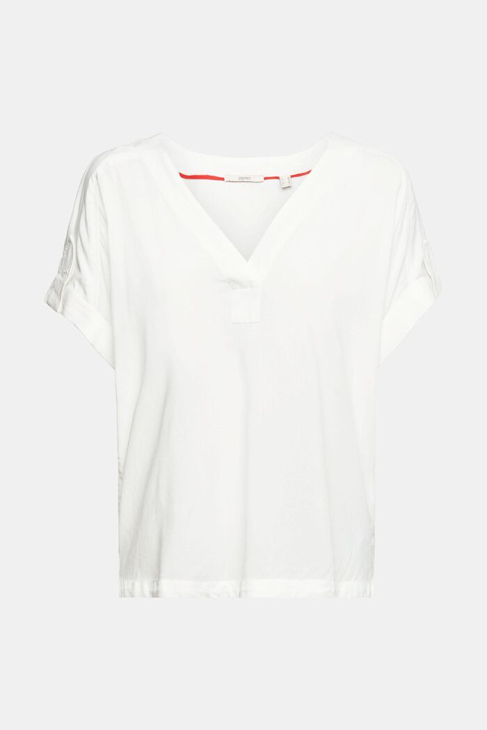 Blusa con cuello en pico, LENZING™ ECOVERO™, OFF WHITE, detail image number 5