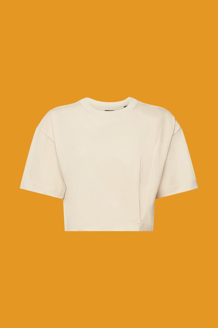 Camiseta de tejido jersey con cuello redondo y diseño corto, BEIGE, detail image number 7