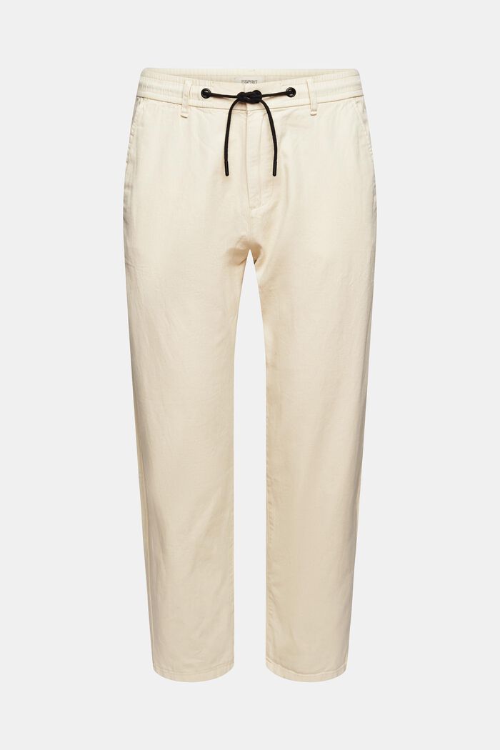 Con lino: pantalones chinos con cordón en la cintura, CREAM BEIGE, detail image number 6