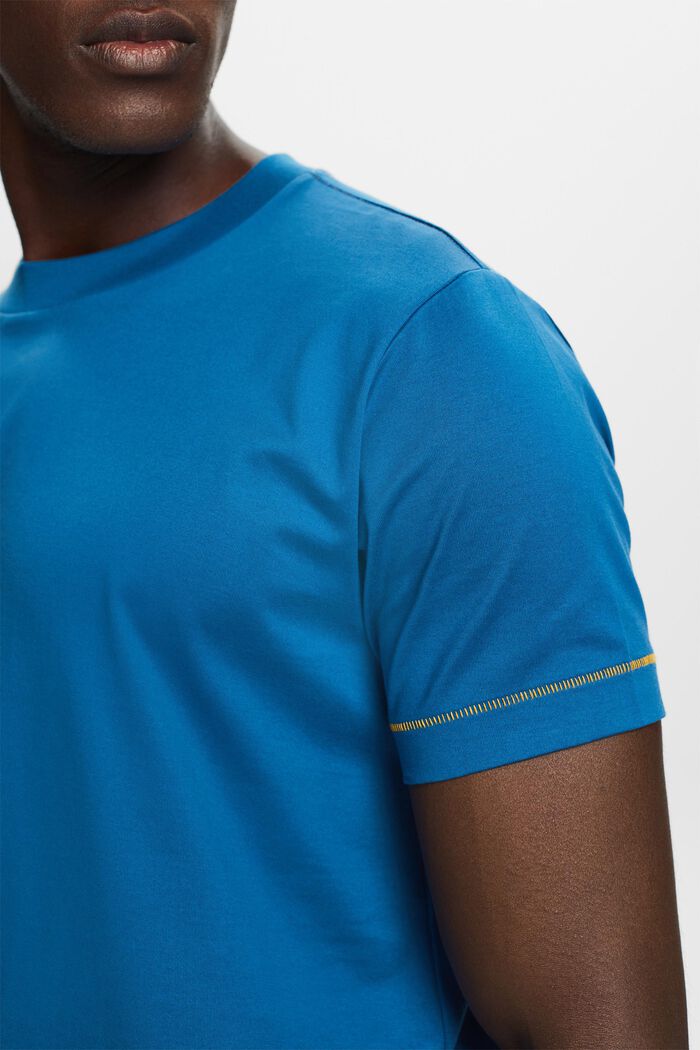 Camiseta de tejido jersey con cuello redondo, 100 % algodón, DARK BLUE, detail image number 2