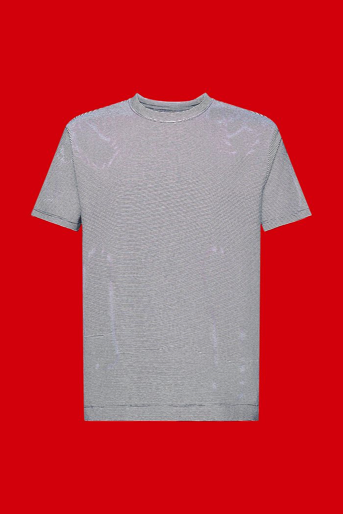 Camiseta de punto a rayas, mezcla de algodón y lino, NAVY, detail image number 6