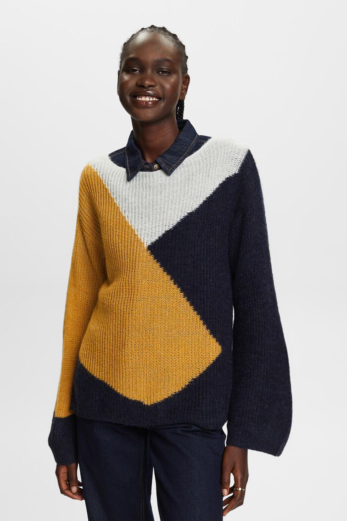 Jersey con bloques de color, mezcla de lana, BRASS YELLOW, detail image number 0