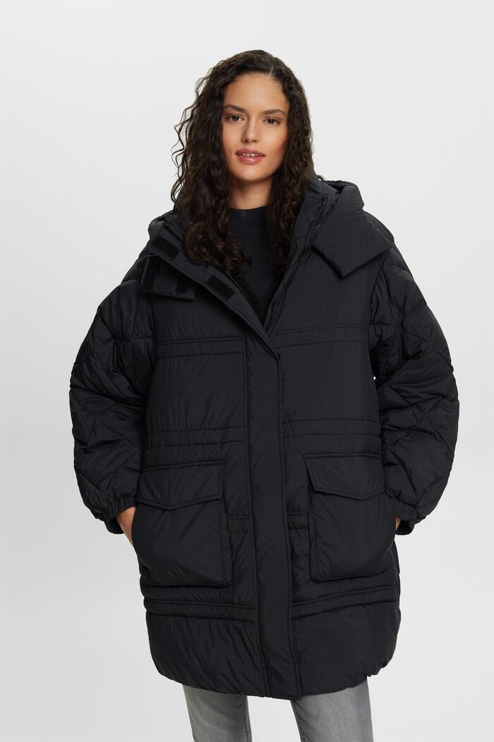 Reciclado: abrigo acolchado con capucha, BLACK, detail image number 0