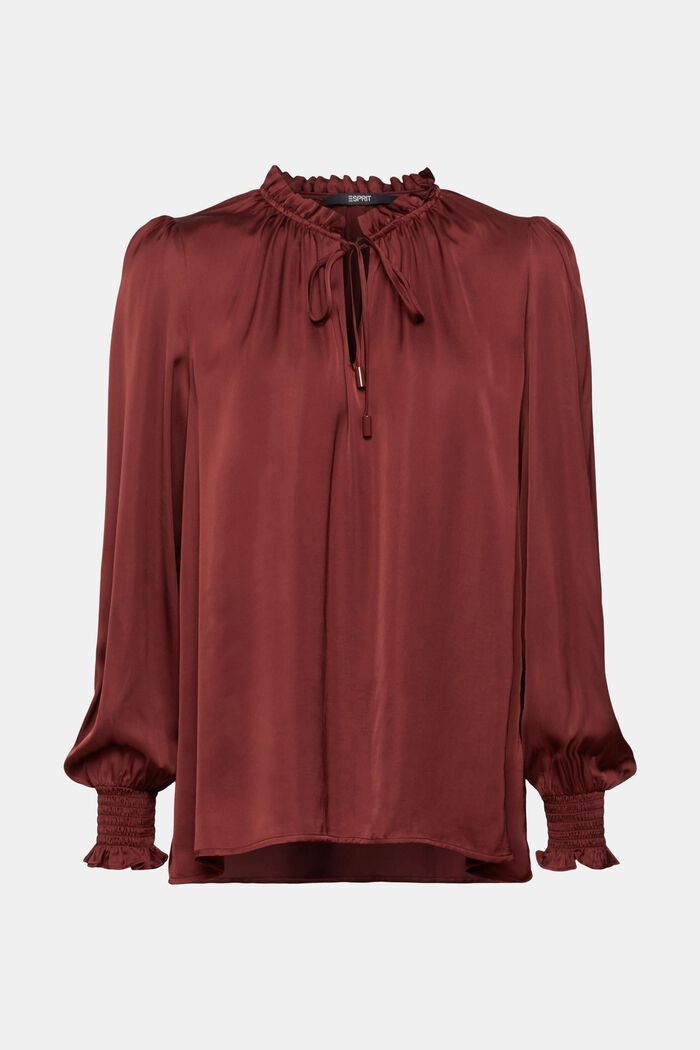 Blusa de satén con cuello fruncido, LENZING™ ECOVERO™, BORDEAUX RED, detail image number 6