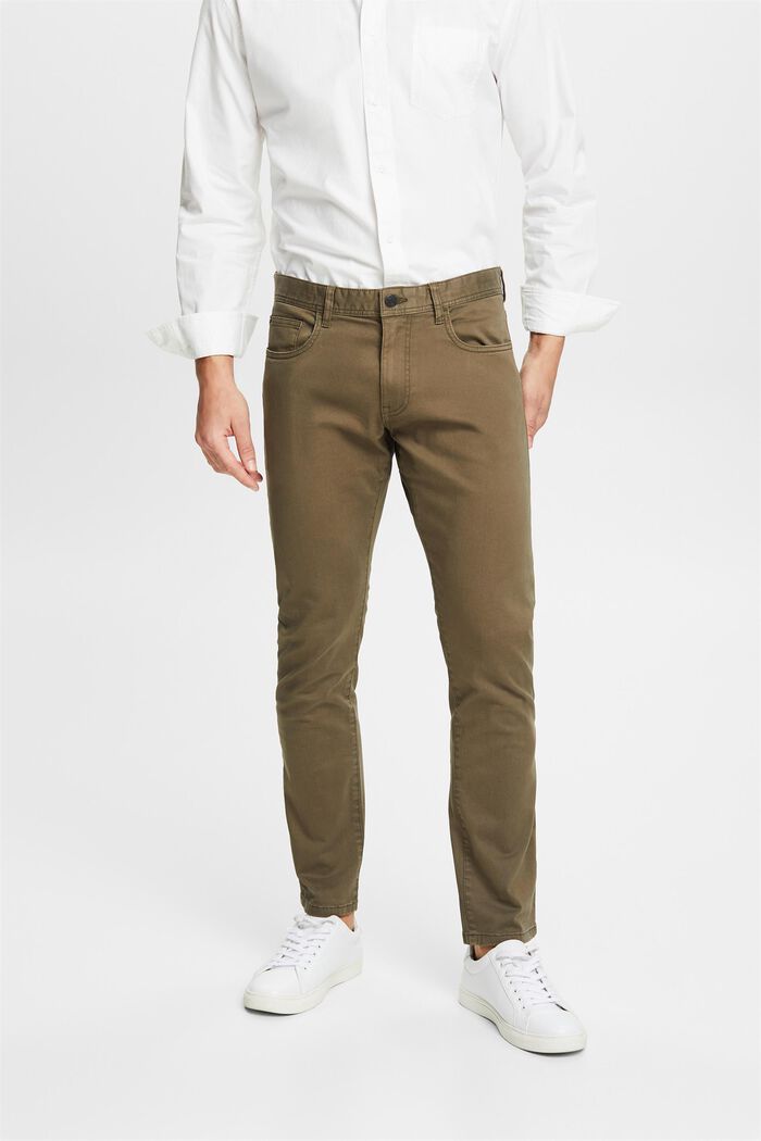 Pantalones slim fit, algodón ecológico, DARK KHAKI, detail image number 0