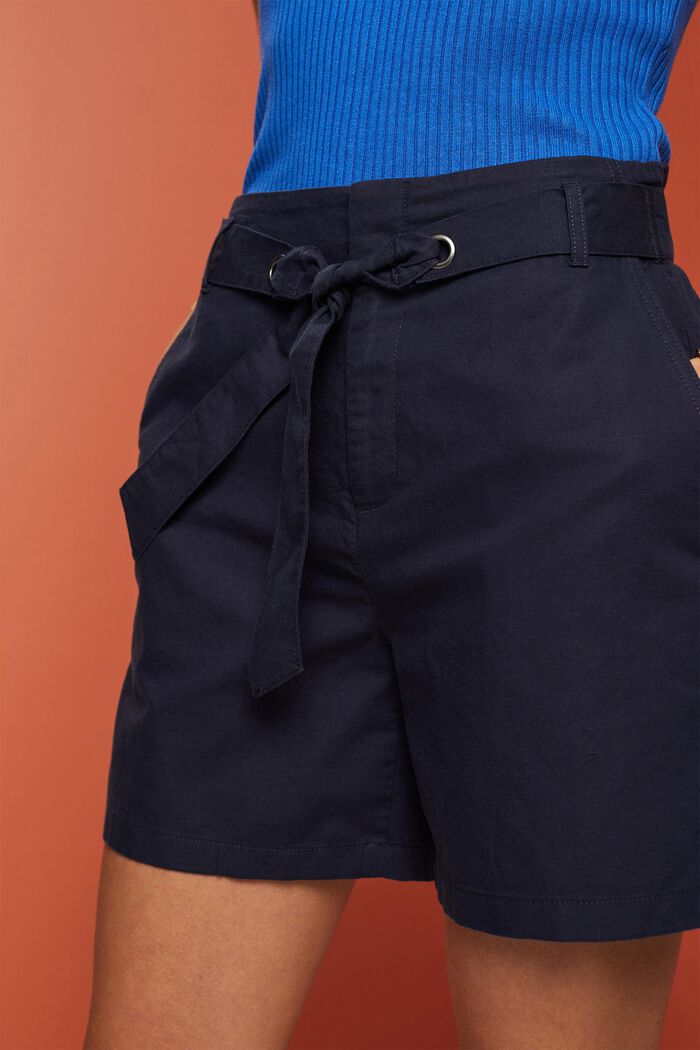 Pantalones cortos con lazada, mezcla de algodón y lino, NAVY, detail image number 2