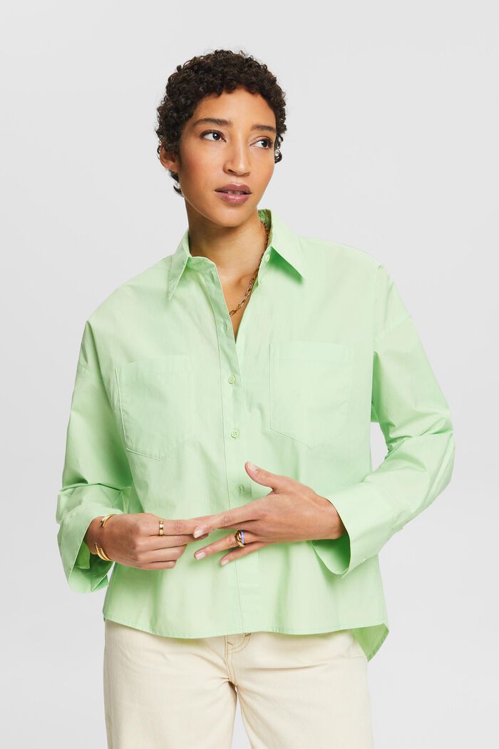 Camiseta de cuello abotonado, popelina de algodón, LIGHT GREEN, detail image number 0