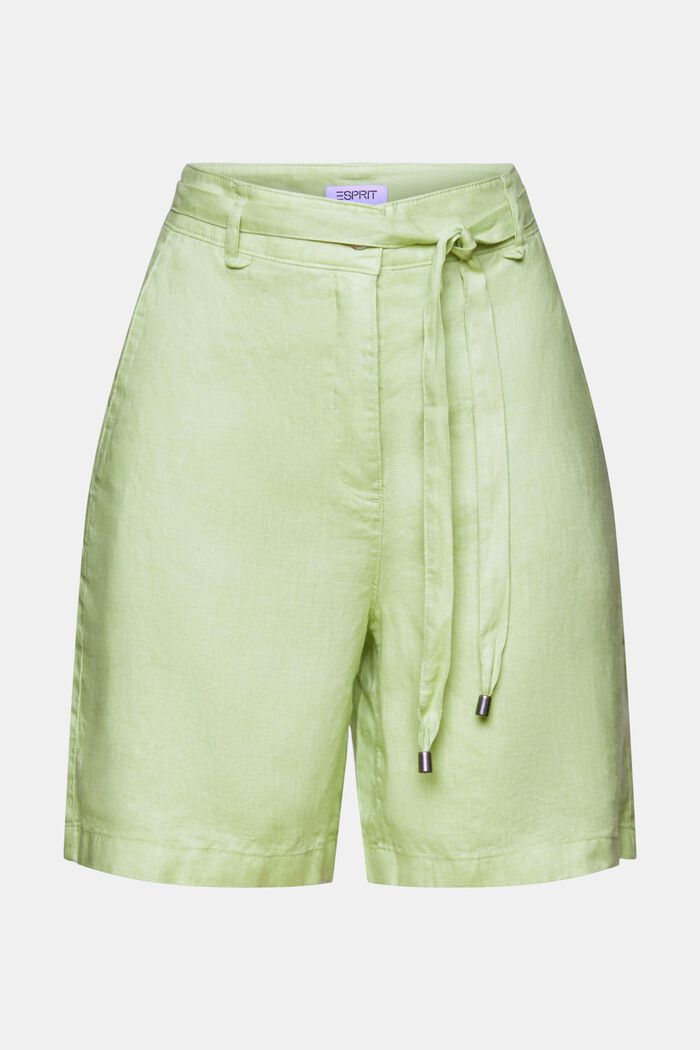 Pantalón corto de lino wide leg, LIGHT GREEN, detail image number 6