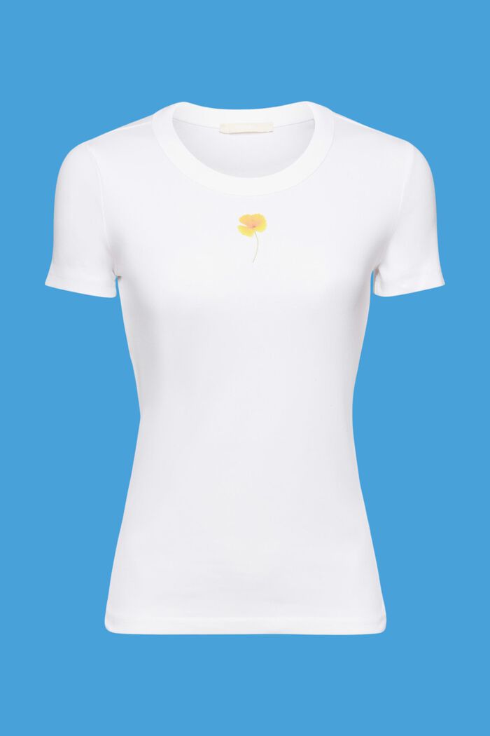 Camiseta con estampado de flores en el pecho, WHITE, detail image number 5