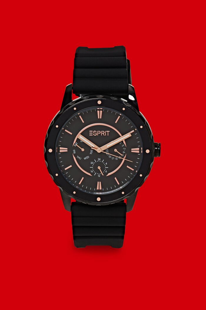 Reloj de acero inoxidable con pulsera de goma, BLACK, detail image number 0