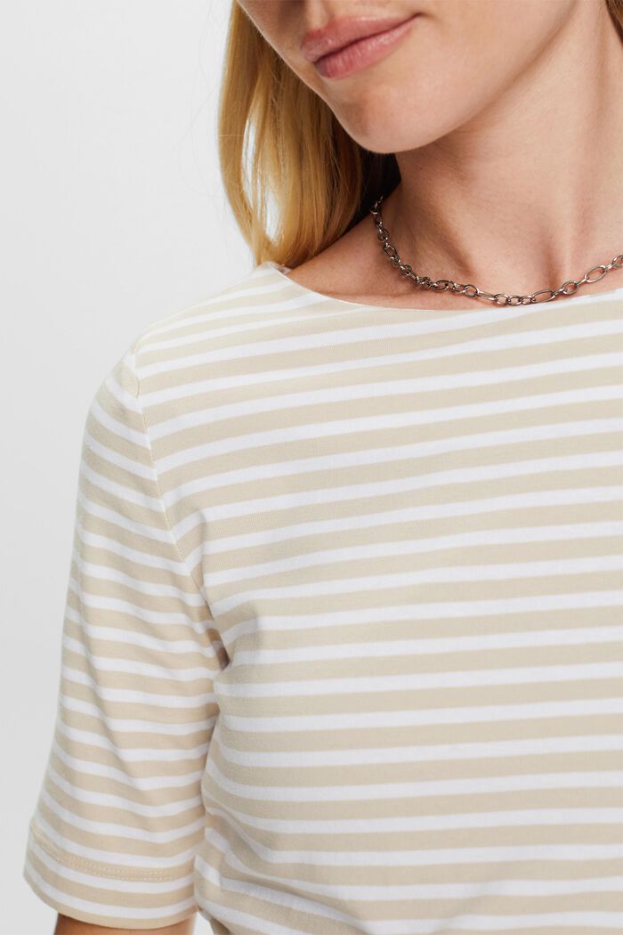 Camiseta de algodón a rayas con cuello barco, LIGHT TAUPE, detail image number 2