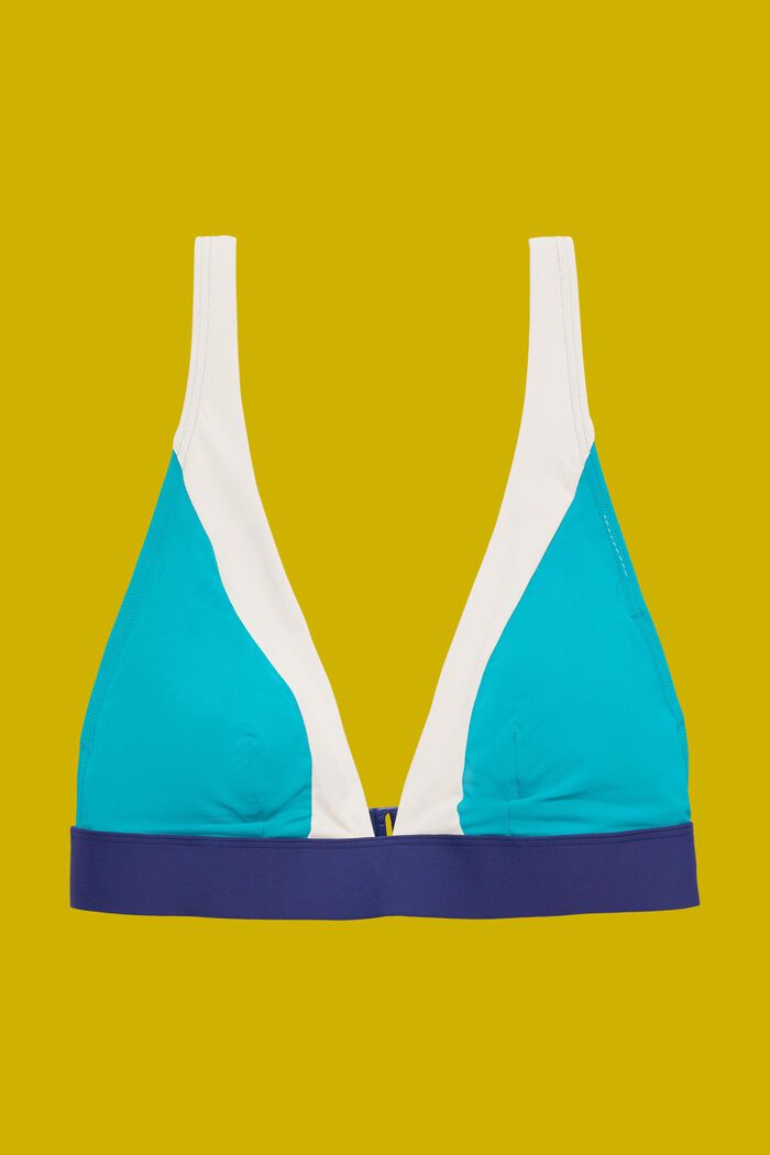 Top de bikini con relleno y diseño de bloques de color, TEAL GREEN, detail image number 4