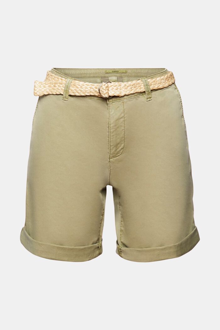 Pantalones cortos con cinturón trenzado de rafia extraíble, LIGHT KHAKI, detail image number 5