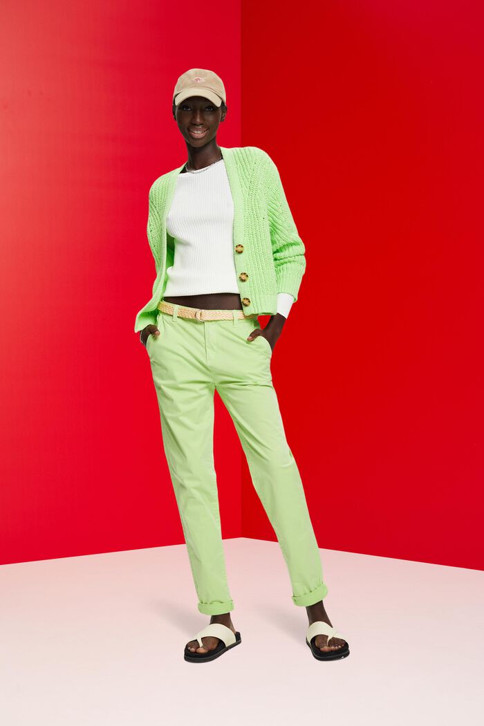 Pantalones chinos elásticos ligeros con cinturón, CITRUS GREEN, detail image number 1