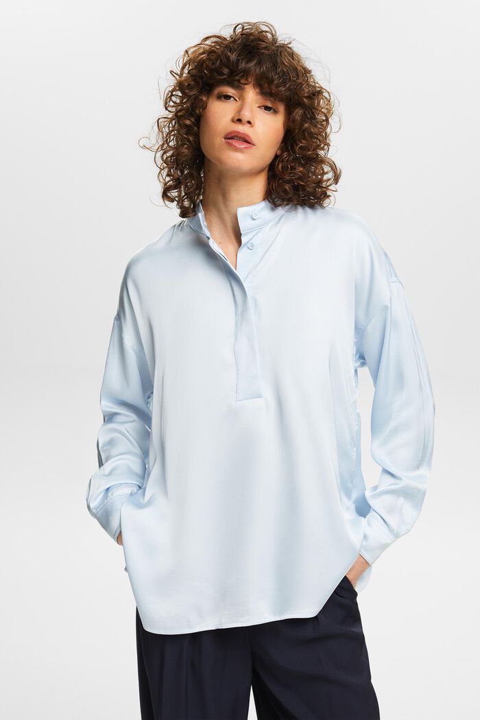 Blusa de satén con cuello alto, LIGHT BLUE, detail image number 4