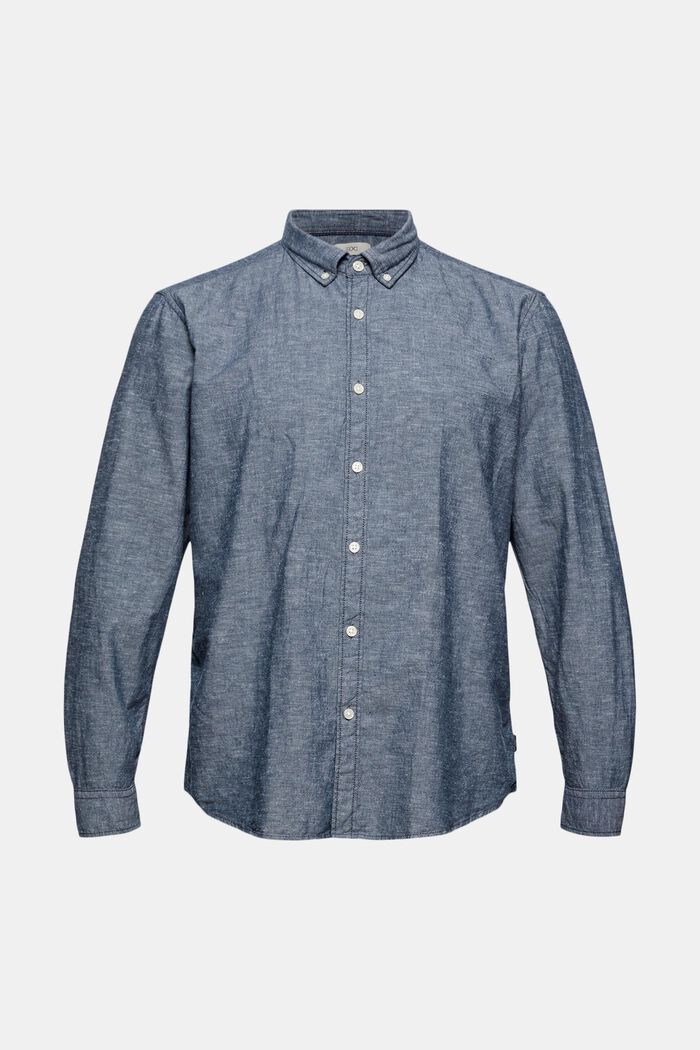 Lino/algodón ecológico: camisa con cuello abotonado, NAVY, overview