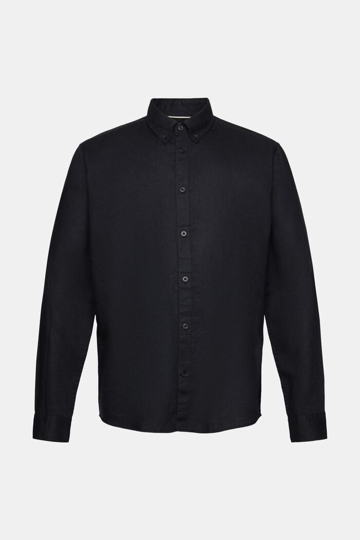 Camisa abotonada en mezcla de algodón y lino, BLACK, detail image number 5