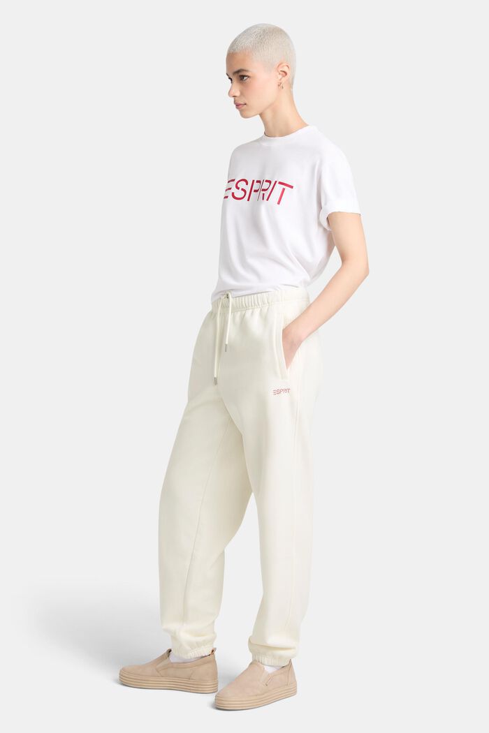 Pantalones de felpa unisex de algodón con logotipo, OFF WHITE, detail image number 1