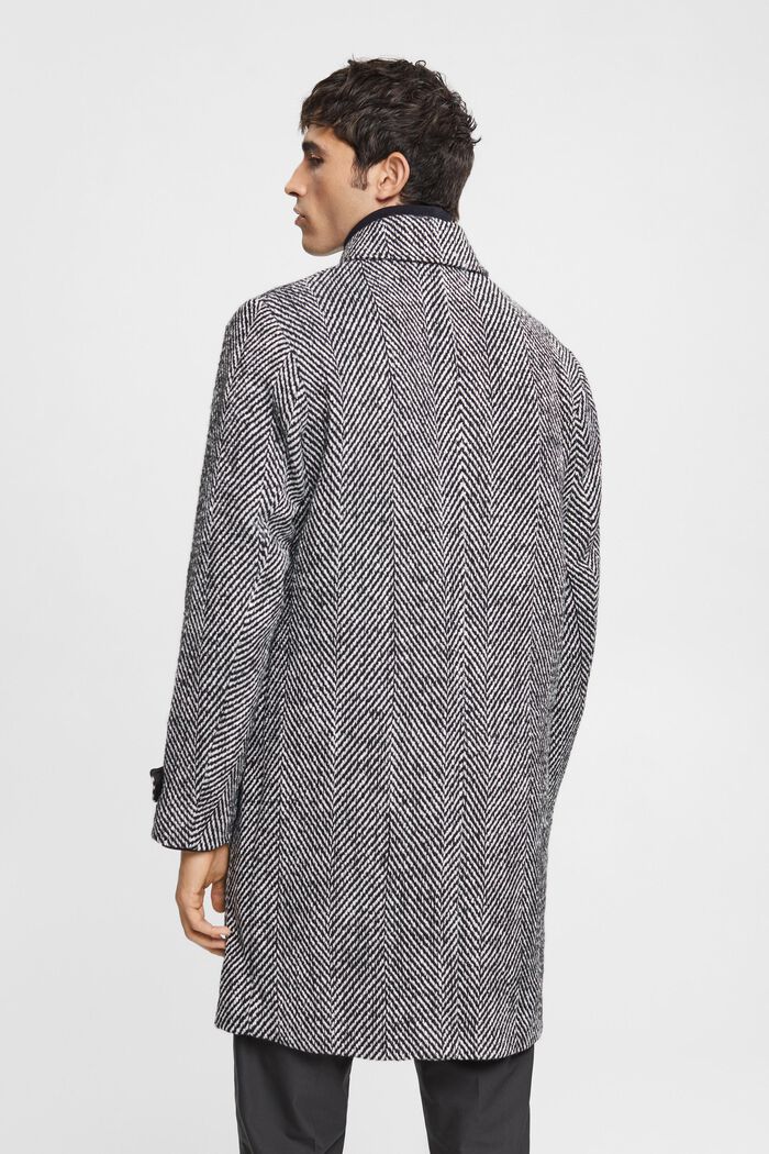Abrigo con diseño de espiga en mezcla de lana, BLACK, detail image number 4