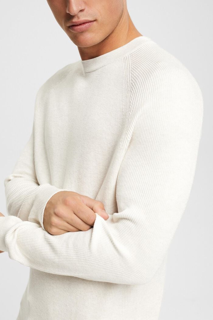 Jersey de cuello redondo, 100% algodón, OFF WHITE, detail image number 0