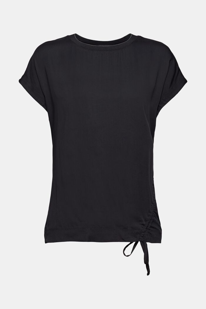 Camiseta en mezcla de materiales con cordón lateral, BLACK, overview