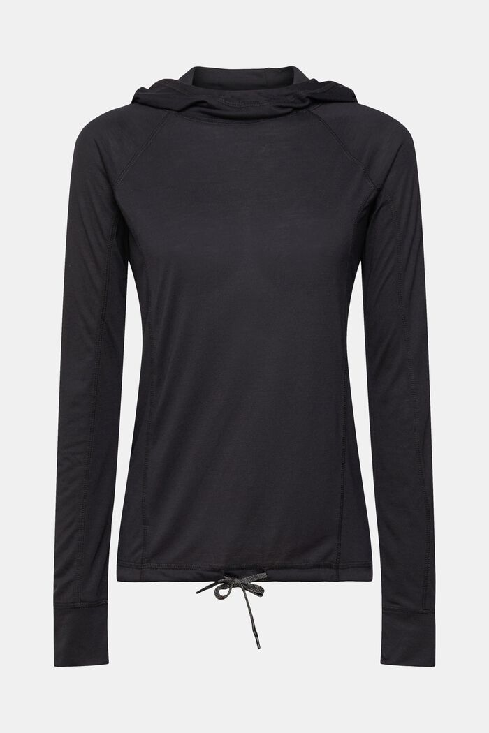 Camiseta de manga larga con capucha, LENZING™ ECOVERO™, BLACK, detail image number 2
