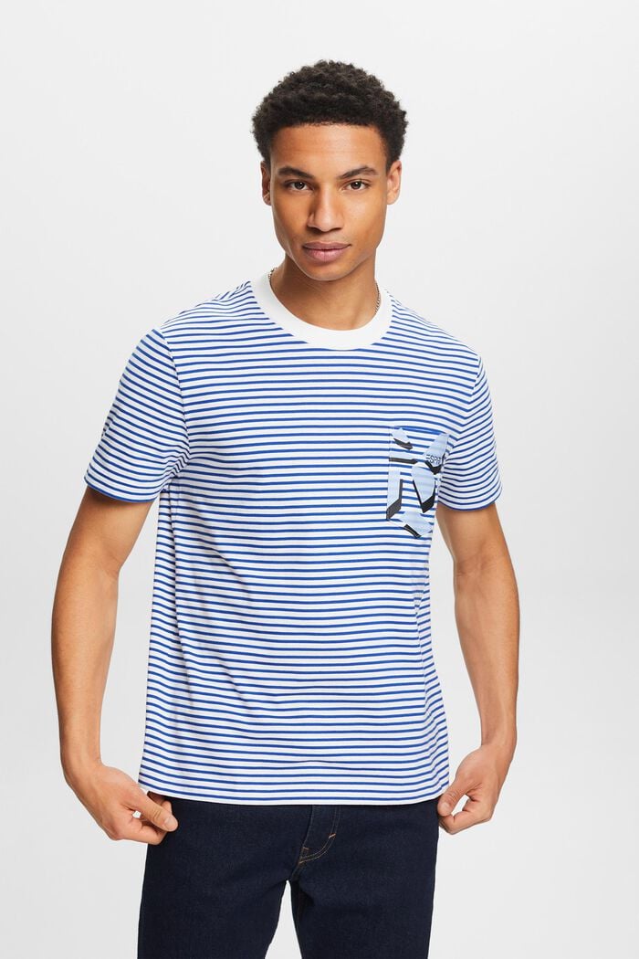 Camiseta a rayas en tejido jersey de algodón, BRIGHT BLUE, detail image number 0